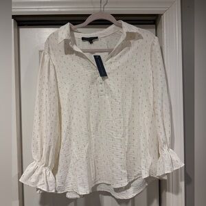 Adrienne vitadini Women’s blouse- new with tags. White with gold pattern